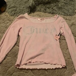 Juicy Couture Light Pink Rhinestone Logo Long-Sleeve Top